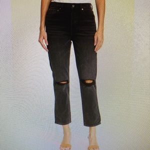 Pistola Keaton High Rise Slim Straight  Cropped Black Jeans SZ 29  Busted Knee